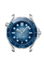 Lunetta unidirezionale in ceramica blu con scala smaltata bianca e profilo laterale della cassa in acciaio inox da 42 mm.